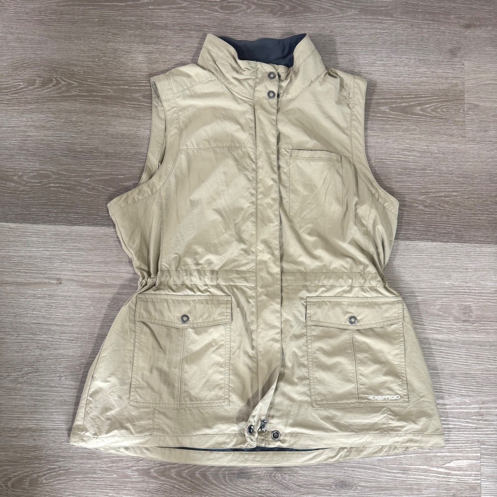 ExOfficio Vest Womens XL Beige Nylon Zip Up Multi Pocket Travel Safari N2076